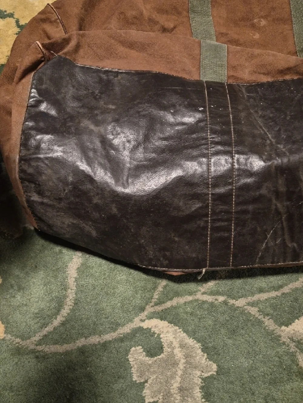 L.L. Bean Brown Canvas Duffel with Green Straps